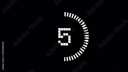 Retro 5-Second Countdown Timer with Glitch Effect on Black Background