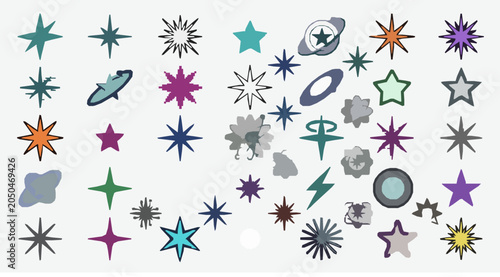 Obraz na płótnie Early 2000s Futuristic Starburst Elements and Digital Blink Shapes Vector Illust