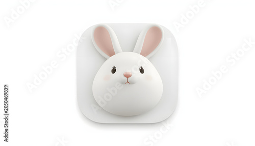 Adorable cartoon bunny face app icon with blushing cheeks 3D illustration