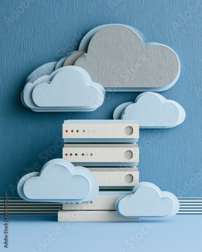 Layered business paper server rack with cloud network