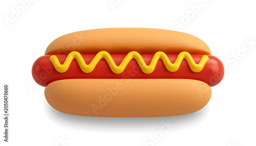Appetizing 3D illustration of a classic American hotdog sausage for fast food restaurant menu