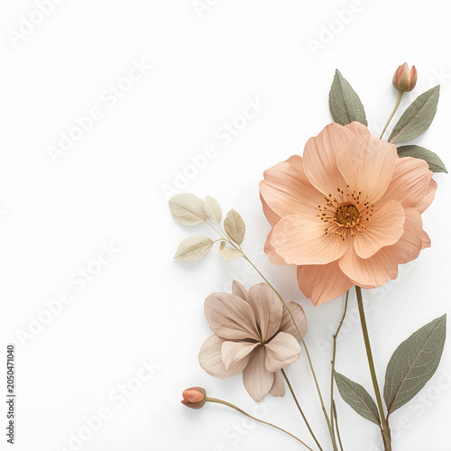 Pink and Coral Tulip Flower Arrangement Frame on White Background, Top View Spring Floral Border