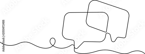 Continuous line drawing Minimalist chat, speech bubble icons, line art, conversation symbols, vector graphics