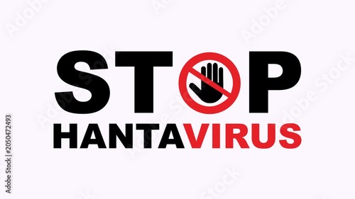 Bold black letters red prohibition symbol palm icon red black hantavirus text. Suitable for health related articles, warning signs, safety guidelines, educational materials, and presentation slides.