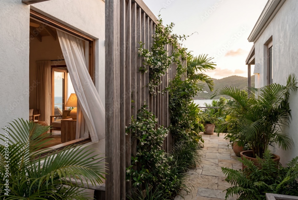 Fototapeta premium Luxury Villa Arrival Courtyard for Vacation Rental Advertising