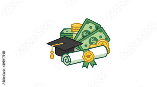 Graduation Cap and Rolled Diploma.