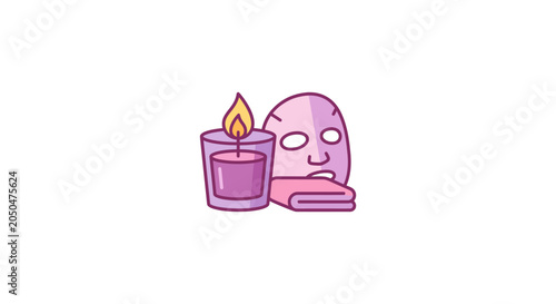 Tableau sur toile Face Mask and Purple Scented Candle.