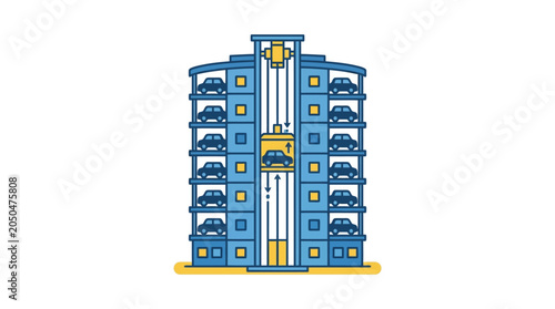 Blue Parking Garage Building Structure.