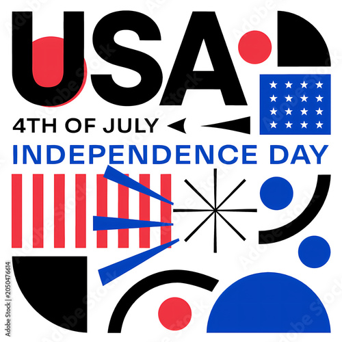 4th of July Independence Day Celebration Illustration Set with American Flag, Fireworks, Patriotic Stars and Stripes Background