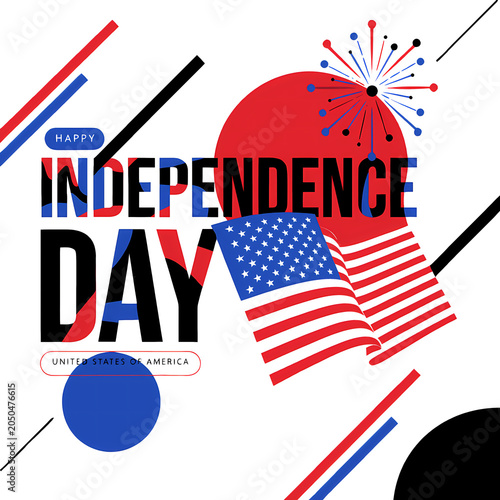 4th of July Independence Day Celebration Illustration Set with American Flag, Fireworks, Patriotic Stars and Stripes Background