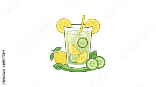 Obraz na płótnie Fresh Lemonade with Cucumber Slices.