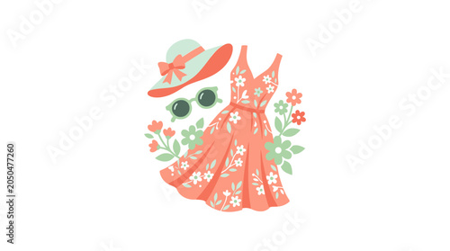 Canvas-taulu Orange floral summer dress and accessories.