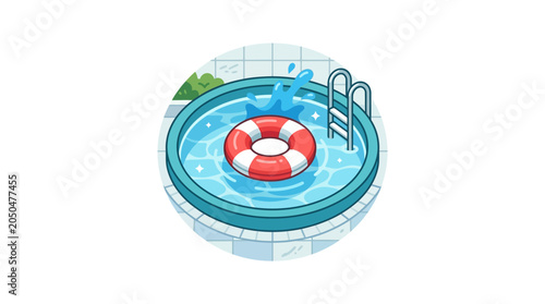 Photos Inflatable Lifebuoy in Swimming Pool Water.