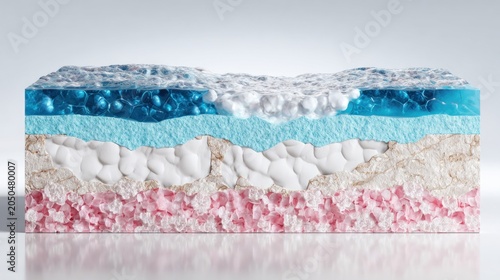 Detailed cross section illustrates multiple layers of dermal structure and surface moisture