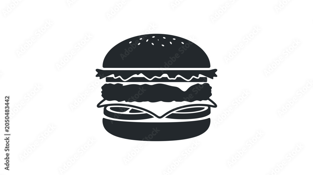 Fototapeta premium Simple Black Silhouette of a Delicious Burger Icon