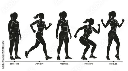Quadro em tela Fitness Progress Silhouette: From Beginner to Achieved Goals