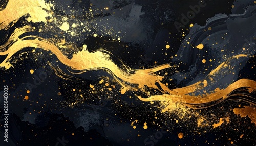 Luxurious Japanese-Style Abstract Background with Golden Particles and Gold Leaf Texture