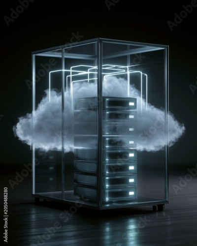 Glass server rack with cloud network