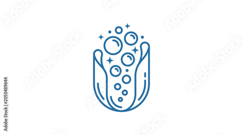 Foto Abstract linear glass icon with effervescent bubbles.