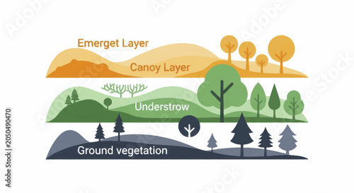 Schilderij op canvas Forest Layers Diagram Illustrating Emergent Canopy Understory Ground Vegetation
