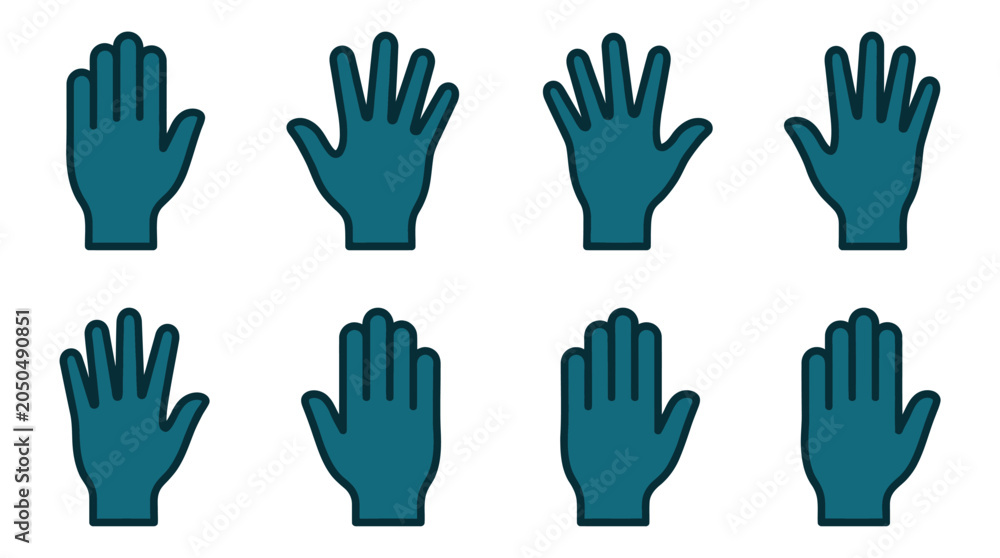Fototapeta premium A set of blue hand icons showing different finger counts
