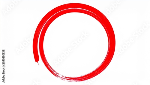 Red, brushstroke circle on white background