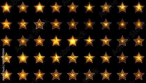 Glowing golden stars arrayed on a dark background