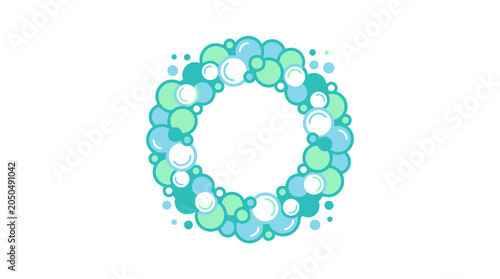 Bild auf Leinwand Circular wreath frame made of blue and green bubbles.