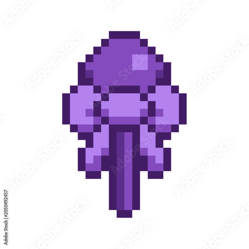Purple Pointed Wand with Ribbon, Pixel Art Icon, Isolated