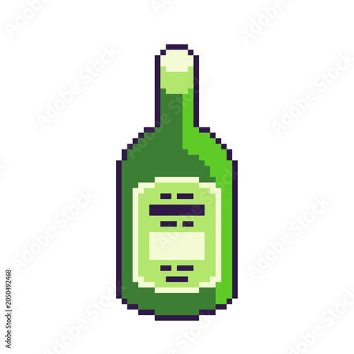 Green Bottle of Extra Virgin Olive Oil, Pixel Art Icon, Isolated