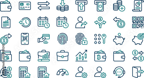 Konstfotografi Finance icons representing modern banking and digital transaction systems help professionals organize their complex data management workflows with ease
