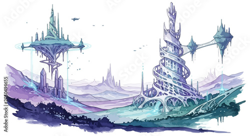 Fantasy futuristic tower architecture design.