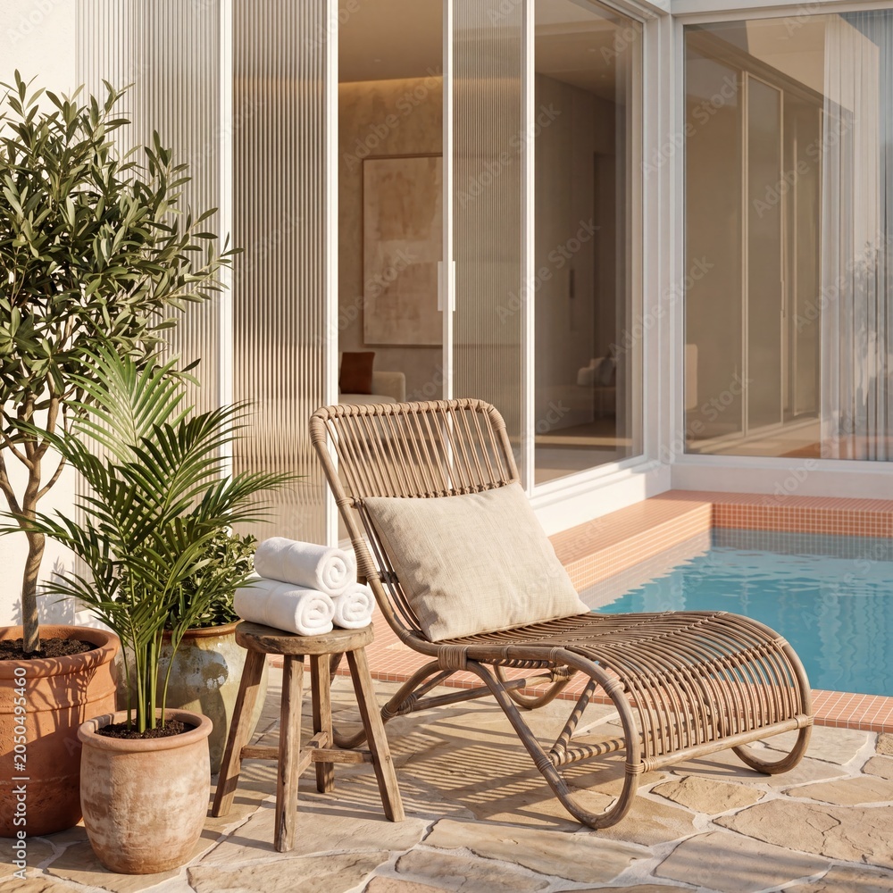 Fototapeta premium Private Stay Patio Lounge for Luxury Travel Campaign Design