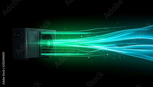 Black machine with green and blue energy flow