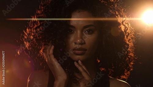 Woman's portrait with dramatic lighting and curls