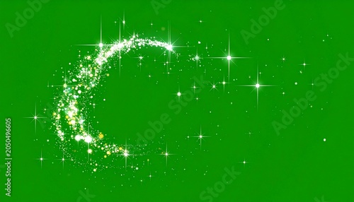 Sparkling, glowing crescent of light on green
