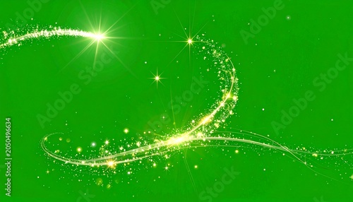 Sparkling, glowing golden trail on a green backdrop