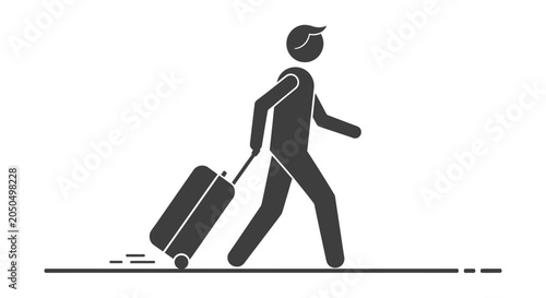 Silhouette of Traveler Walking with Rolling Suitcase in Transit.