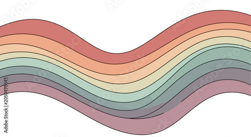 Fotografi Retro wavy rainbow illustration in muted pastel colors