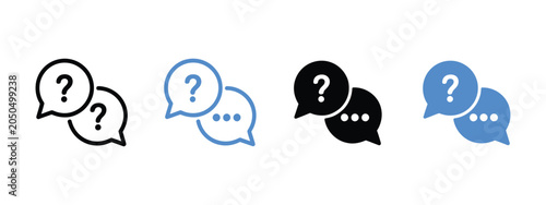 FAQ Icon Set with Speech Bubble Question Mark and Ellipsis Symbols for Customer Support, Online Help Desk, Messaging Platforms, and User Interface Communication Design