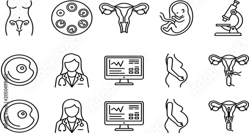 Foto Gynecology and pregnancy icon set featuring female reproductive system uterus em