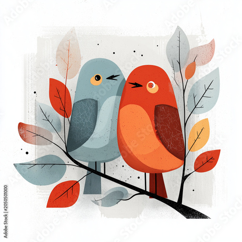 birds on branch vector illustration