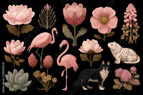 seamless pattern with flowers and animals