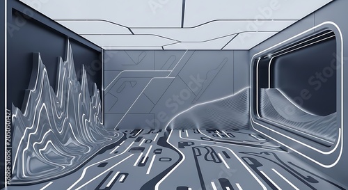 Empty square room with futuristic minimalist room landscapes