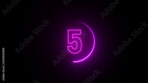 Glowing neon Circle countdown timer animation from 10 to 0 second animation on black background with alpha channel,