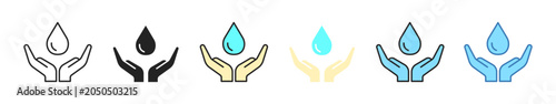 Photography cupped hands protecting water icon set