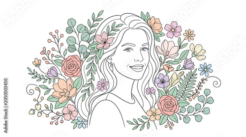 Fotografija Woman with Floral Background Smiling in Nature Scene