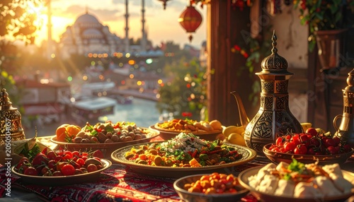 Traditional Foods of Turkish People Ramadan Feast Celebrations, Eid al-Fitr Concept Üsküdar Istanbul, Turkiye (Turkey)