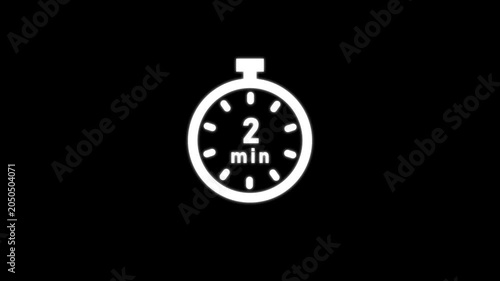 White stopwatch icon indicating two minutes on a black background timer clock