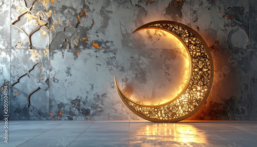 Design creative concept of islamic celebration day ramadan kareem or eid al fitr adha, copy space text area, 3D illustration.